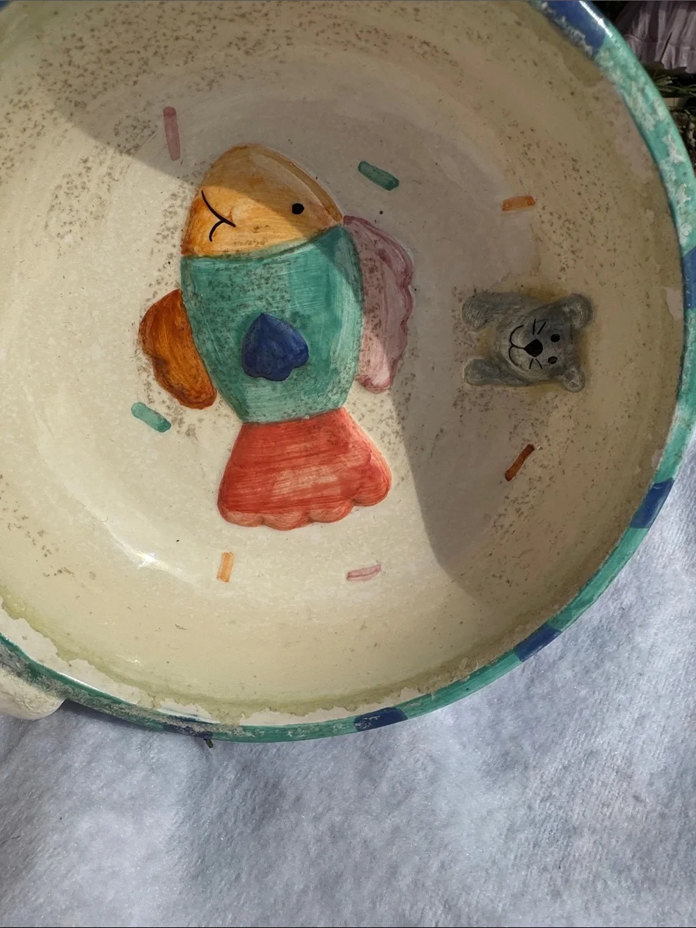 Handpainted Cat Bowl with Colorful Fish Motif